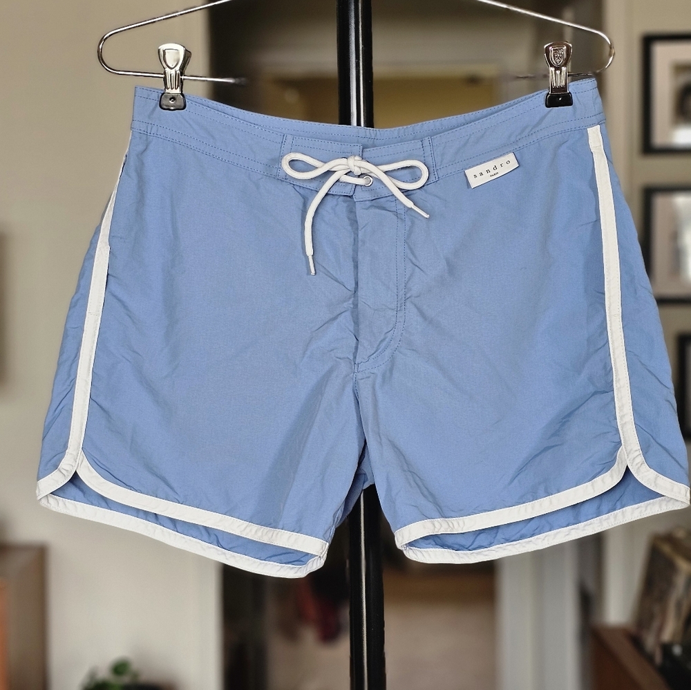 Sandro Paris Men's Blue & White Swim Trunks Size Small 4.5" Inseam European